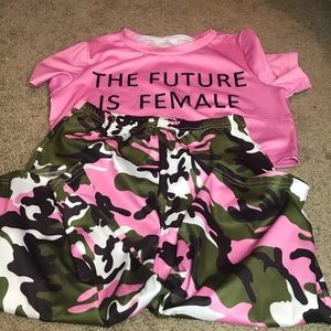 Camouflage pink biker short set
